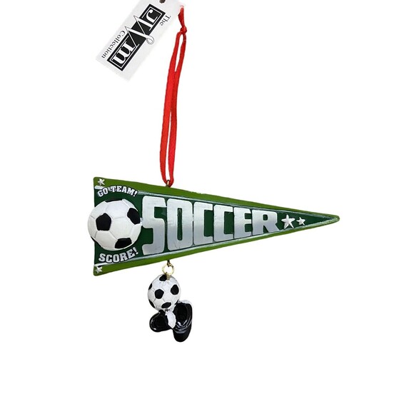 The JWM Collection  Christmas Ornament Green and White Soccer Player Pennant - Picture 1 of 4